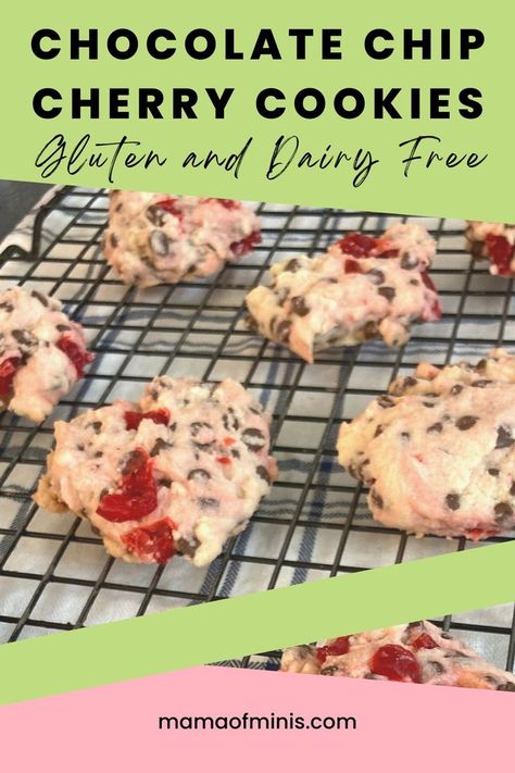 Chocolate Chip Cherry Cookies - Gluten and Dairy Free Gluten Free Christmas Baking, Cherry Shortbread Cookies, Cherry Shortbread, Sour Cherry Recipes, Sweet Brunch Recipes, Gluten Free Valentines, Breakfast Dessert Recipes, Dairy And Gluten Free, Gluten Free Christmas Cookies