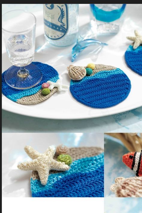 Beach Table Decor, Beach Table Decorations, Crochet Unicorn Pattern, Sailboat Interior, Coaster Crochet, Beach Coasters, Crochet Coin Purse, Crochet Cup Cozy, Beach Table