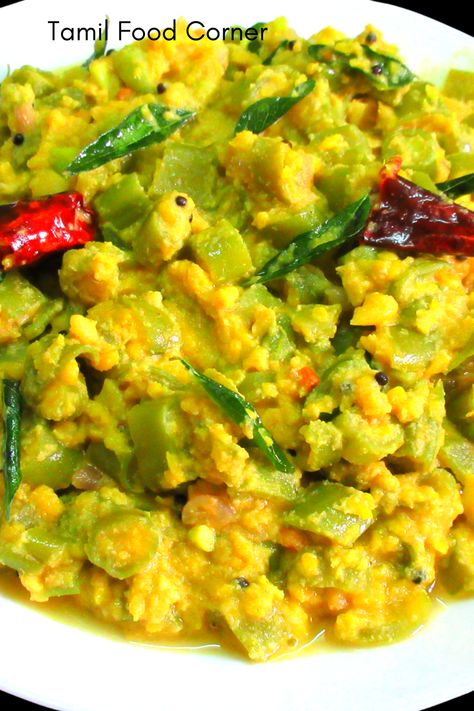 This tasty kootu can be mixed with hot rice or as a side dish for karakuzhambu and rasam. Moongdhal is cooked along with fresh beans with some spices. To this adding freshly ground coconut green chilli and cumin seeds paste enhances the taste of this curry. Veg Sabji, Indian Zucchini, Kerala Curry, Tamil Recipes, Easy Sambar Recipe, Tamil Food, Veg Gravy, Sambhar Recipe, Dal Recipes