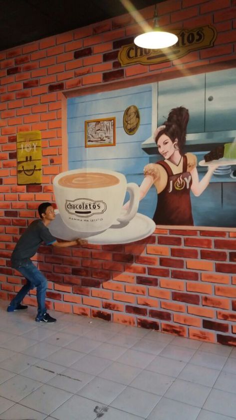 Cafe Mural, Mural Cafe, Seni Mural, Exterior Murals, Trick Art, Boxe Thai, Interior Murals, Selfie Wall, Cafe Wall Art