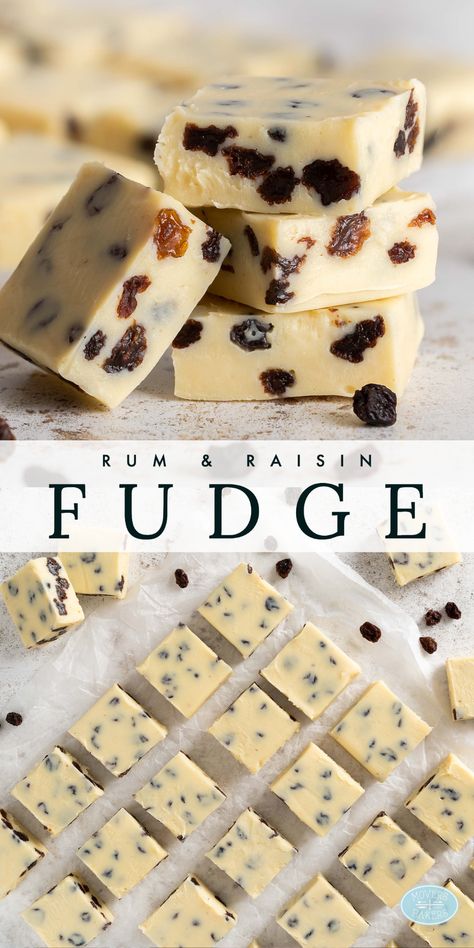 Rum and raisin fudge. Recipe by Movers and Bakers Rum And Raisin, White Chocolate Fudge Recipes, Christmas Bark Recipes, Holiday Fudge, Homemade Fudge Recipes, Raisin Recipes, Fudge Ingredients, Fudge Recipes Easy, Baking Basics