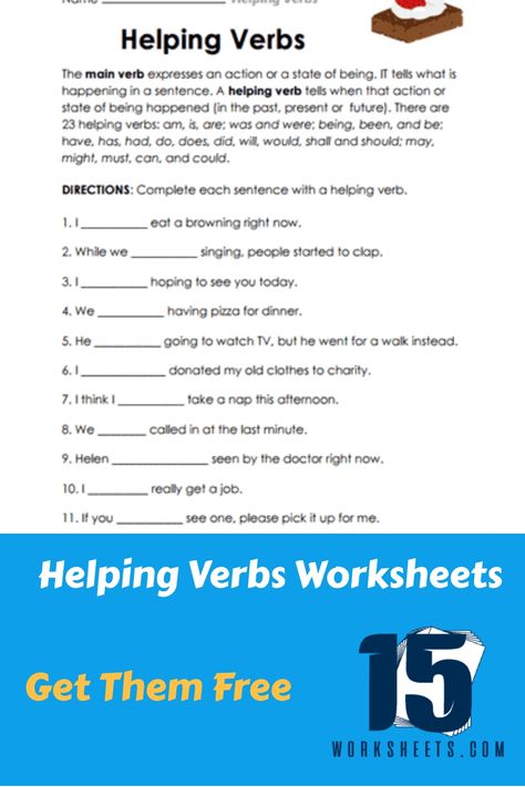 These free worksheets include a variety of exercises to help students learn how to identify and use different helping verbs in different contexts. Helping Verbs Worksheet, Verbs Worksheet, Verb Words, Main Verbs, Helping Verbs, Active Voice, Subject Verb Agreement, Future Tense, Verb Forms