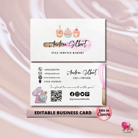 MODERN Creative Pink Watercolor Bakery Business Card Template DIY Business Card Editable Printable Business Card Design Cake Business Card by ZethStudio on Etsy Watercolor Bakery, Bakery Business Cards Templates, Cake Business Cards, Bakery Business Cards, Baking Packaging, Printable Business, Design Cake, Printable Business Cards, Diy Business Cards