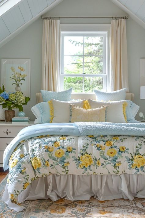 29 Vibrant Blue and Yellow Boho Decor Ideas for a Cheerful Home 11 Green And Yellow Bedroom Ideas, Blue And Yellow Living Room, Wallpaper Backsplash, Mom Makeover, Cottage Rooms, Cheerful Home, Turquoise Cottage, Boho Decor Ideas, Teal Bedroom