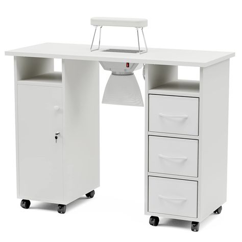 Paddie Manicure Table Nail Desk for Technician, Acetone Resistant Nail Tech Table Nail Table Station w/Dust Collector, Wrist Cushion, Non-Woven Drawers, Lockable Wheels & Cabinet (White) : Amazon.ca: Beauty & Personal Care Nail Tech Table, Nail Desk, Nail Table, Manicure Table, Dust Collector, Salon Furniture, Commercial Furniture, Nail Technician, Nail Tech