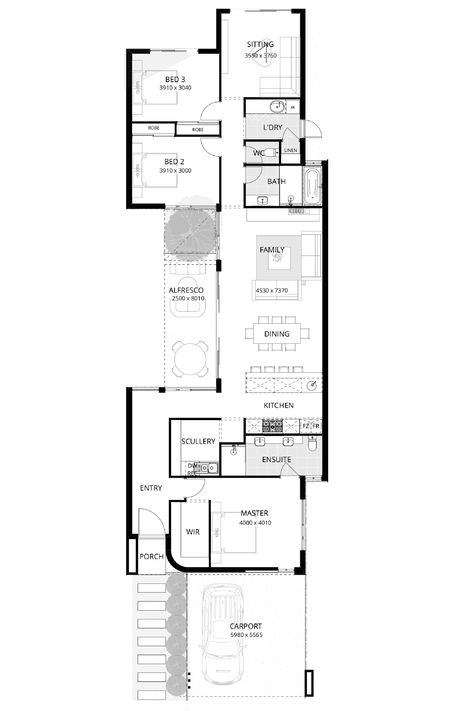 Narrow House Plans Single Storey, Single Storey Facade, L Shaped House Plans, Single Storey House, House Plans Australia, 3 Storey House, Shaped House, Modern Home Designs, Single Storey House Plans