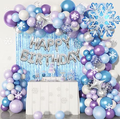 Frozen Theme Party Decorations, Schnee Party, Frozen Birthday Decorations, Frozen Balloons, Winter Wonderland Birthday Party, Frozen Party Decorations, Balloon Wreath, Snowflake Party, Winter Wonderland Birthday