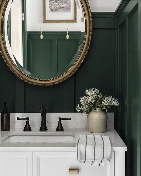 Valspar Wilderness green board & batten Jenna Sue Design, Jenna Sue, Charleston Homes, Powder Rooms, Bathroom Redo, Main Bathroom, Rooms Reveal, Green Bathroom, Cheap Decor