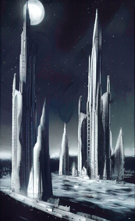 #illustration #digitalart #moon #aesthetic #city #tower #futurism City On The Moon, Moon City, Moon Kingdom, Moon Palace, Moon Aesthetic, Aesthetic City, Art Landscapes, City Illustration, White City