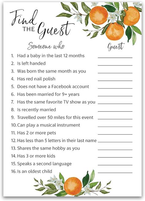 Amazon.com: A Little Cutie Baby Shower — FIND THE GUEST Baby Shower Game — Pack of 25 — Icebreaker Baby Shower Party Games, Citrus Orange Theme, Gender Neutral Guess Who Came to the party Game G350-FTG : Home & Kitchen My Little Cutie Baby Shower Theme, Cutie Baby Shower Theme Orange, Cuties Baby Shower Ideas, Orange Theme Baby Shower Ideas, Lil Cutie Baby Shower Theme, Orange Baby Shower Ideas, A Little Cutie Baby Shower Theme, Cutie Orange Baby Shower Theme, Citrus Baby Shower Theme