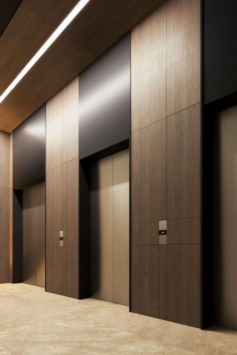 Lift Lobby Design, Elevator Lobby Design, Residential Lobby, Elevator Interior, Elevator Lobby, Hotel Corridor, Hotel Lobby Design, Lobby Interior Design, Corridor Design