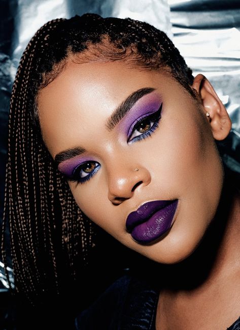 Purple eye makeup for black women Alissa Ashley, Purple Makeup Looks, Purple Eye Makeup, Purple Lipstick, Purple Makeup, Black Makeup, Lip Paint, Instagram Makeup, Dark Skin Makeup