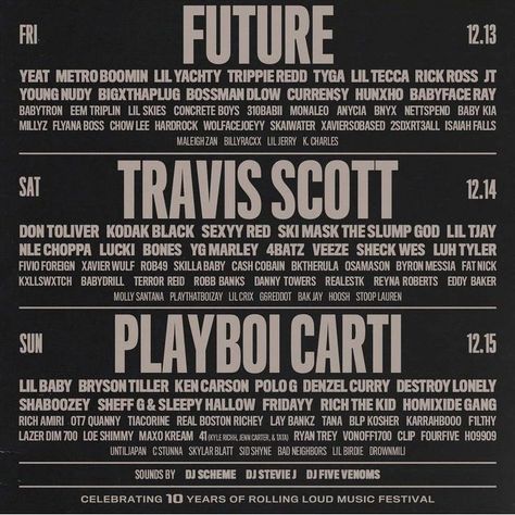 Rolling Loud Miami lineup has been announced and daddy is headlining 🤧 #rollingloud #playboicarti #future #travisscott Robb Banks, Rolling Loud Miami, Xavier Wulf, Rolling Loud, Lil Skies, Lil Yachty, Kodak Black, Rick Ross, August 12