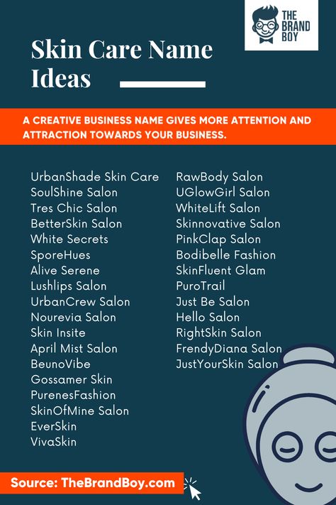 597+ Creative Skincare Shop Names | Video+ Infographic Skincare Tagline, Skincare Name Ideas Skin Care, Skin Care Business Names Ideas, Skincare Brand Name Ideas, Skincare Business Name Ideas, Fairwell Ideas, Cosmetics Names Ideas, Beauty Name Ideas, Video Infographic