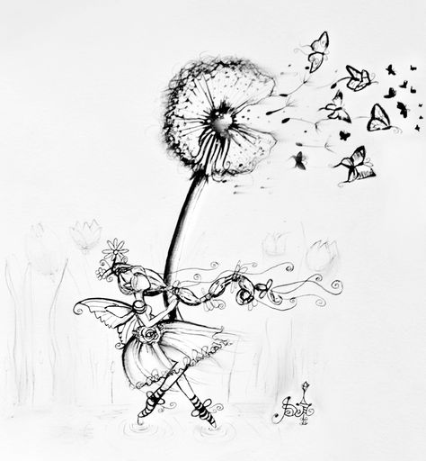 Small Whimsical Tattoos, Tatoo Dog, Dandelion Tattoo Design, Dandelion Drawing, Dandelion Tattoo, Fairy Tattoo Designs, Tatuaje A Color, Floral Tattoo Design, Fairy Tattoo