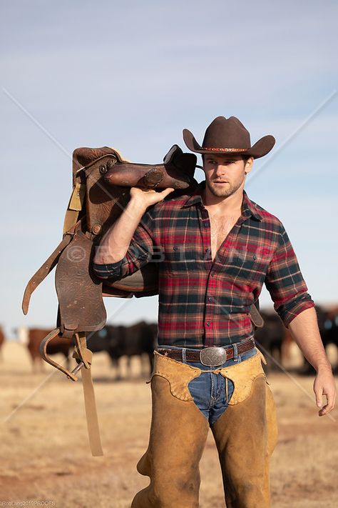 sexy cowboy in chaps on a ranch | ROB LANG IMAGES: LICENSING AND COMMISSIONS Cowboy Men Outfit, Cowboy Outfit For Men, Rugged Cowboy, Mode Country, Handsome Cowboys, Cowboy Pictures, Cowboys Men, Urban Cowboy, Scruffy Men