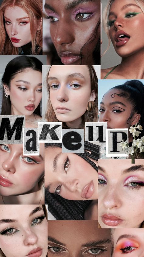 Make Up Mood Board, Mood Board Makeup, Makeup Artist Mood Board, Makeup Mood Board, Beauty Collage, Makeup Collage Aesthetic, Makeup Moodboard Collage, Editorial Makeup Magazine, Makeup Artist Portfolio