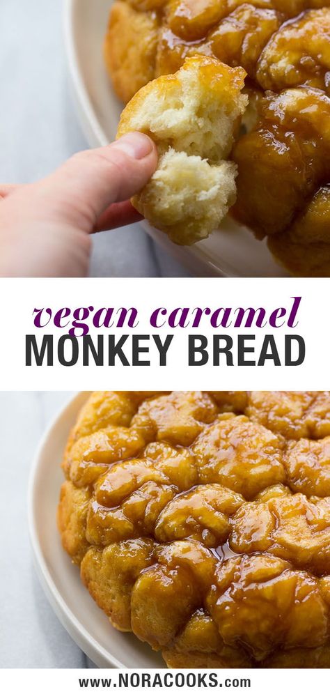 Vegan Monkey Bread, Caramel Monkey Bread, Vegan Caramel Sauce, Nora Cooks, Resepi Roti, Cholesterol Recipes, Vegan Caramel, Tofu Scramble, Desserts Vegan