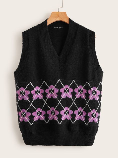 Flower & Argyle Pattern Sweater Vest Sweater Vest Knitting Pattern, Sweater Vest Knitting, Pattern Sweater Vest, Vest Knitting Pattern, Pattern Vest, Argyle Sweater Vest, Knit Vest Pattern, Sweater Vests, Argyle Pattern