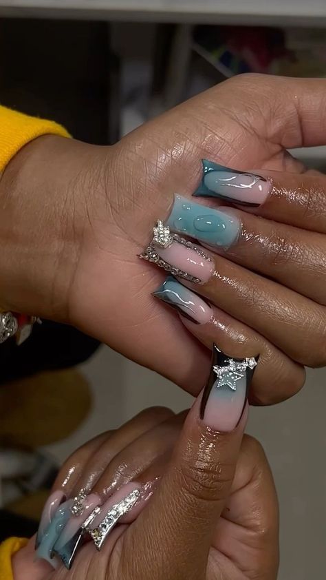 #follow #nailart #nailsofinstagram #nails #beautyblog #blogging #blogger #blog #acrylicnails Acrylic Big Toe Nail, Nails Acrylic Extra, Medium Junk Nails, Bad And Boujee Nails Short, Nail Inspo Black Women, Short Junk Nails, Vacation Nails Black Women, Dominican Nails, Stone Nails