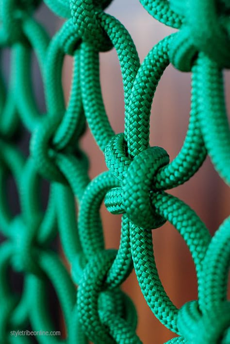 The home studio of Kirsten Millbank from Neon Vintage. Kirsten makes macrame wall hangings from vibrant colours, such as this emerald green. Image: www.styletribeonline.com Macrame Product, Woven Embroidery, Green Macrame, Neon Vintage, Knot Macrame, Vintage Macrame, Macrame Hanger, Macrame Wall Hangings, Local Products