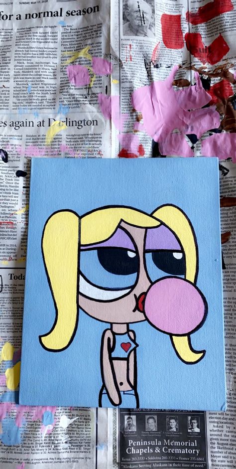 Bubbles Painting Powerpuff, Power Puff Canvas Painting, Bubbles Powerpuff Painting, Bubbles Powerpuff Canvas Painting, Barbie Painting Ideas On Canvas, Easy Paintings Aesthetic Vintage, Painting Ideas On Canvas High Cartoons, Powerpuff Canvas Painting, Painting Ideas Powerpuff