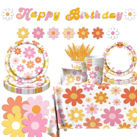 PRICES MAY VARY. 【Daisy Theme】Our daisy flower birthday party decorations feature blooming colorful daisies with various sizes. Fantastic design creates a joyful atmosphere for daisy theme birthday party. 【Serve 20 Guests】142pcs groovy birthday party decorations include 20 dinner plates (9"), 20 dessert plates (7"), 40 square napkins (6.5" folded), 20 daisy cups, 20 knives, 20 forks, 1 rectangle tablecloth (70.8" x 42.5") and 1 daisy birthday banner. 【High Quality】Daisy birthday party tableware Flower Birthday Party Decorations, Daisy Birthday Party Decorations, Daisy Birthday Party, Wildflower Birthday Party, Flower Power Party, Daisy Theme, Colorful Daisies, Boho Party Decorations, Flower Birthday Party