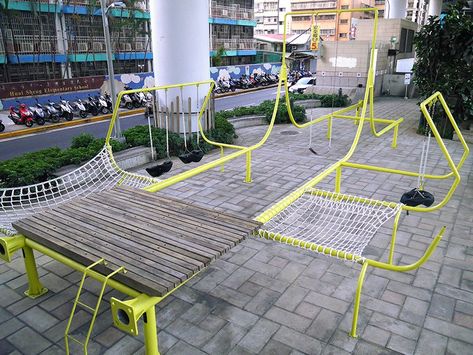 city yeast+basurama upcycle urban waste into temporary playground Urban Ideas, Public Playground, Cheap Patio Furniture, Urban Playground, Temporary Structures, School Playground, Playground Design, Urban Furniture, Backyard Playground