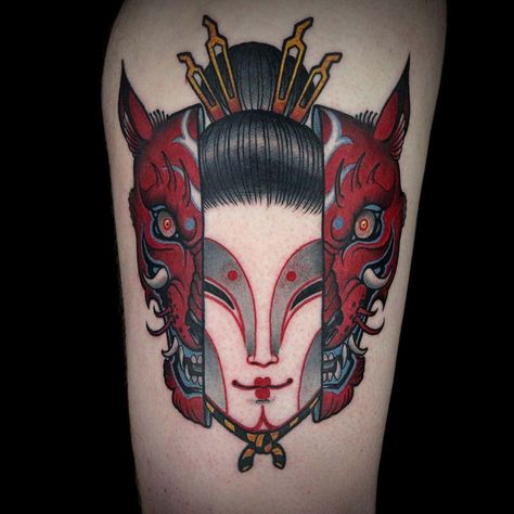 The 16 Best Tattoos In 'Ink Master', Ranked Ink Master Tattoos, Hannya Mask Tattoo, Glyph Tattoo, Geisha Tattoo, Kitsune Mask, Mask Tattoo, Japanese Sleeve Tattoos, Japanese Tattoo Designs, Ink Master