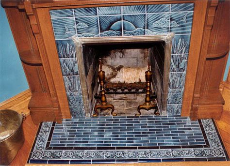 Sunset and Herons tile victorian style fireplace tiles Tiled Fireplace Hearth, Hearth Design, Victorian Fireplace Tiles, Fireplace Tile Ideas, Fireplace Hearth Tiles, Tiled Fireplace, Hearth Tiles, Craftsman Fireplace, Fireplace Tiles