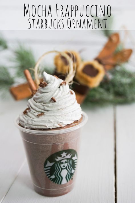 This mocha frappuccino ornament is a great gift for any coffee and Starbucks frap lover! Starbucks Crafts, Coffee Ornaments, Coffee Cups Diy, Mocha Frappuccino, Kids Clay, Starbucks Frappuccino, Fun Ornaments, Starbucks Christmas, Fake Bake