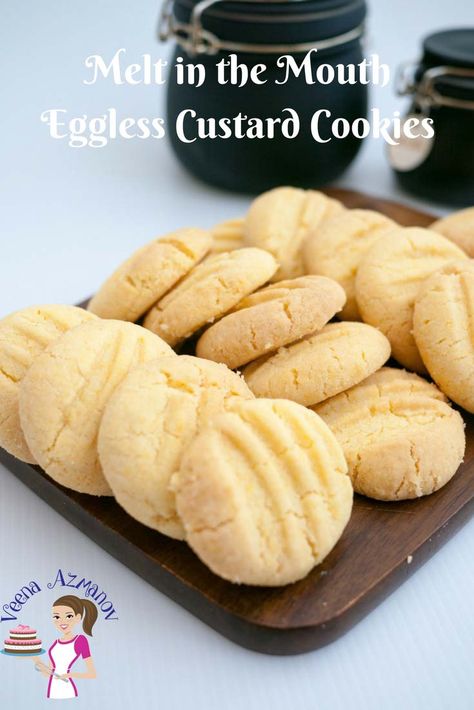 Sugar Cookie Recipe Uk, Eggless Sugar Cookie Recipe, Custard Powder Recipes, Custard Biscuits, Eggless Sugar Cookies, Banana Cookie Recipe, Vanilla Pastry Cream, Custard Cookies, Eggless Cookie Recipes