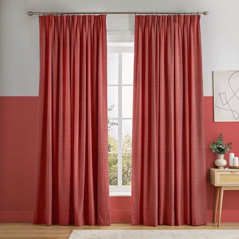 With a combination of orange and red tones, Palm Deep Coral offers a bold rouge pop of pink you won't find anywhere else. The threads of Palm are intricately woven into a subtle two tone effect, creating a plain with more depth and intrigue. These curtains can be made to measure to your exact specifications so it's never been easier to refresh your windows! Curtain Styles Ideas, Curtains Styles Ideas, Coral Curtains, Coral Bedroom, Dark Curtains, Curtain Styles, Living Room Renovation, Pink Curtains, Rustic Curtains