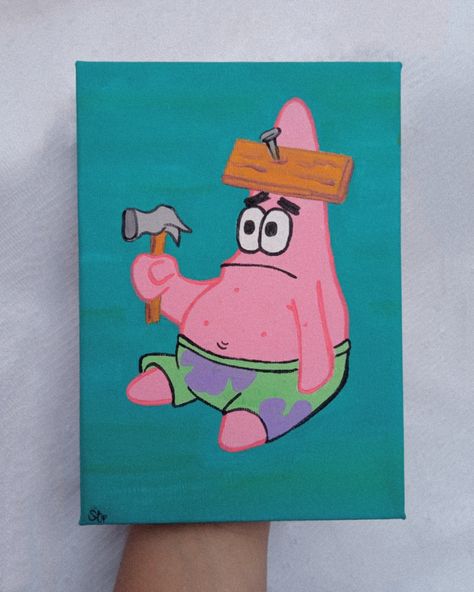 Cartoons To Paint On Canvas, Canvas Painting Ideas Spongebob, Painting Ideas On Canvas Cartoon Characters, South Park Painting, Spongebob Canvas Painting, Simple Cartoon Paintings, Aesthetic Canvas Painting Ideas, Patrick Painting, Funny Painting Ideas On Canvas