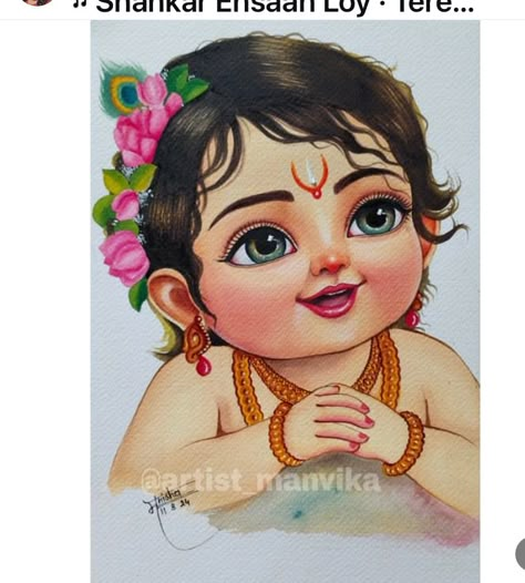 Baby Radha Rani, Baby Krishna Painting, Radha Rani Drawing, Father's Day Drawing, God Sketch, Avatar Drawing, Blouse Painting, Art Rangoli, Fabric Colour Painting