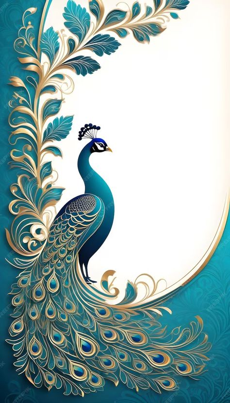 Peacock Printables Free, Peacock Theme Invitations, Peacock Silhouette, Peacock Invitations, Peacock White, Bottle Paint, 3d Paintings, Peacock Wedding Theme, Wedding Background Images