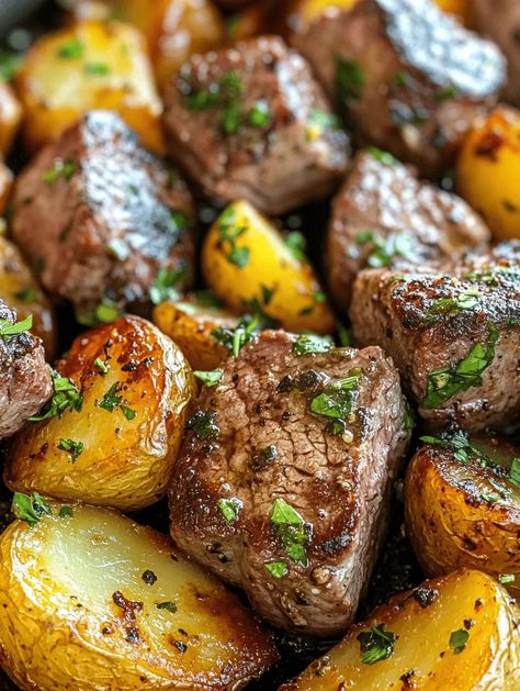 Imagine succulent sirloin steak bites seeping with rich garlic butter flavor paired with tender, fluffy baby potatoes. This Savory Air Fryer Garlic Butter Steak Bites & Potatoes dish is not just a meal; it’s an experience that elevates weeknight dinners into special occasions. Perfect for busy individuals and families alike, this recipe strikes the right balance between convenience and m... Airfryer Steak Bites Recipes, Air Fryer Garlic Steak Bites And Potatoes, Steak Bites And Asparagus, Air Fryer Steak And Potato Bites, Air Fryer Garlic Butter Steak Bites And Potatoes, Air Fryer Dinner Ideas Family, Steak Bites And Potatoes With Garlic Butter Air Fryer, Sirloin Tip Steak Recipes Air Fryer, Airfryer Meals Families