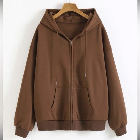 Never Worn Shein Size L Brown Zip Up Hoodie Good Condition New Pull Marron, Hoodie Png, Casual Hooded Sweatshirt, Brown Zip Ups, Brown Sweatshirt, Brown Hoodie, Womens Winter, Cute Jackets, Brown Jacket