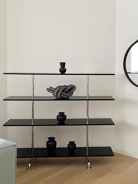 Bauhaus Shelves, F1 Room, Bauhaus Interior Design, Bauhaus Interior, Stainless Steel Shelving, Standing Bookshelf, Bauhaus Furniture, Welcome To My House, Loft Room