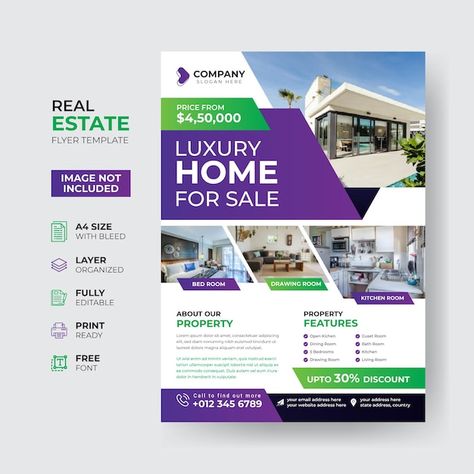 Creative and modern real estate flyer te... | Premium Vector #Freepik #vector #corporate-template #company-template #business-template #business-cover Real Estate Flyer Design Creative, Master Suite Design, Company Flyer, Business Flyer Design, Corporate Template, Advertising Flyers, Organized Bed, Modern Real Estate, Flyers Design