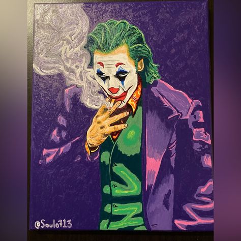 14” X 11” Stretch Canvas Acrylic Paint Markers Hand Painted By Me “Soulo” Brand New The Joker Painting, Joker Painting, Acrylic Paint Markers, Canvas Acrylic, The Joker, Paint Markers, Purple Green, Green And Purple, Acrylic Paint