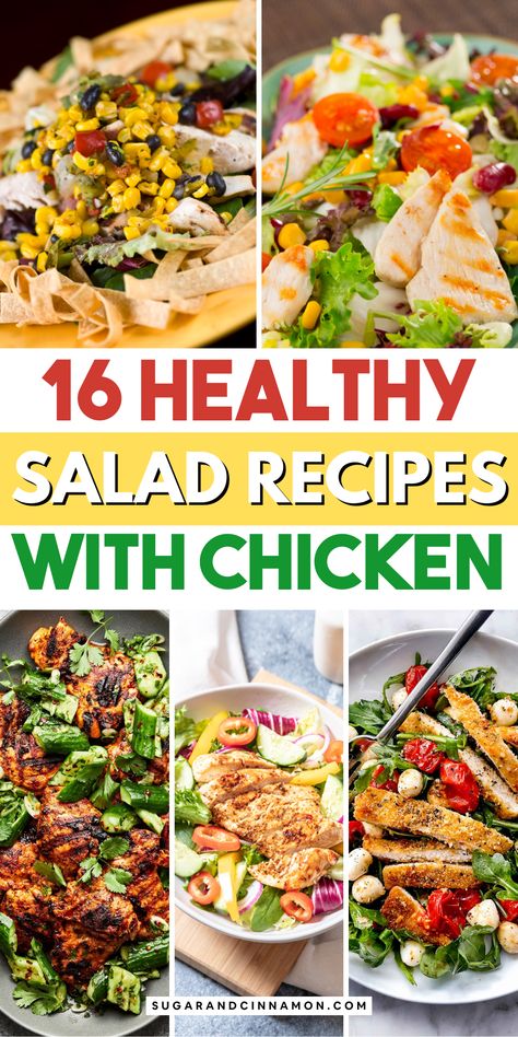 Enjoy tasty and easy salad recipes with chicken! 🥗❤️ Perfect for a healthy lunch or dinner, these salads are not only delicious but also quick to prepare. Discover a variety of recipes that will satisfy your cravings! Save this pin for all your salad inspirations! 📌🍴 Dinner Chicken Salad, Chopped Chicken Salad Recipes, Salad With Grilled Chicken Recipes, Salads Recipes For Dinner Chicken, Salads With Chicken Recipes, Salad Ideas With Chicken, Healthy Chicken Salad Recipes, Chicken And Salad Recipes, Salad With Chicken Recipes