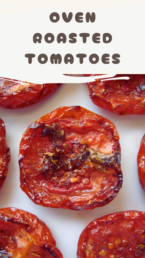 Use these oven-roasted tomatoes as pizza topping, stir with cooked pasta or serve as side-dish. So easy to make! Roasted Tomatoes Oven, Oven Tomatoes, Summer Flatbread Pizza, Oven Dried Tomatoes, Tomatoes On Toast, Cheesecake Truffles, Oven Roasted Tomatoes, Dried Chili Peppers, Pizza Topping