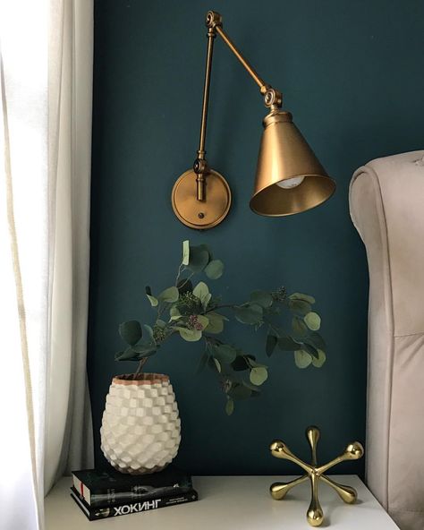 Olga Muravyeva on Instagram: "my teal-and-brass moody master bedroom" Bedroom Paint Colors Master, Dark Green Walls, Blue Accent Walls, Bedroom Paint Colors, Trendy Bedroom, Bedroom Paint, Bedroom Green, Blue Bedroom, Room Paint