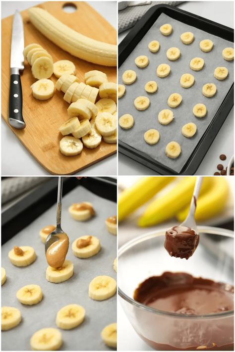 Decadent and tasty Chocolate Covered Peanut Butter Banana Bites with Sea salt, easy to make ahead, freeze, and serve to your guests! Chocolate Covered Peanut Butter Bananas, Frozen Peanut Butter Banana, Banana Chocolate Peanut Butter, Chocolate Peanut Butter Banana Bites, Chocolate Covered Banana Bites, Frozen Chocolate Bananas, Chocolate Covered Bananas Frozen, Frozen Peanut Butter, Summer Entertaining Recipes