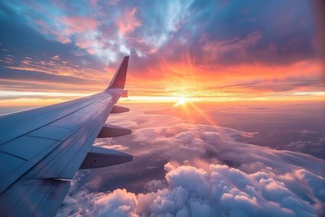 Beautiful sunset sky above clouds airplane transportation outdoors. | free image by rawpixel.com / Miiruuku Clouds From Airplane, Sky Above Clouds, Flight View, Sunset Airplane, Airplane Sunset, Above Clouds, Sunrise Clouds, Discord Channels, Macbook Wallpaper