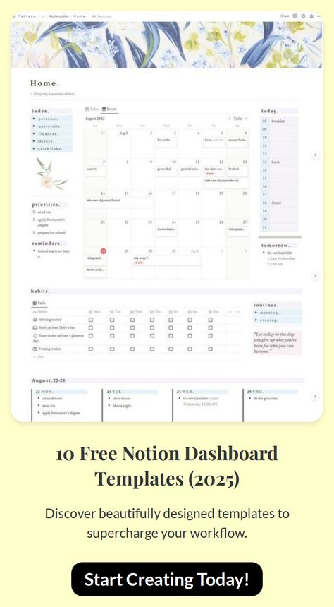 10 free Notion dashboard templates for 2025.  Boost productivity! Notion 2025 Planner, 2025 Notion Template, Notion Planner Template Free, Notion Dashboard Template Free, Free Notion Dashboard, Notion Dashboard Ideas, 2025 Notion, Notion Free Template, Notion Template Dashboard