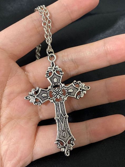 Cross Charm Necklace, Aesthetic Goth, Grunge Jewelry, Edgy Jewelry, Silver Cross Necklace, Dope Jewelry, Sparkle Jewelry, Funky Jewelry, Mens Accessories Jewelry