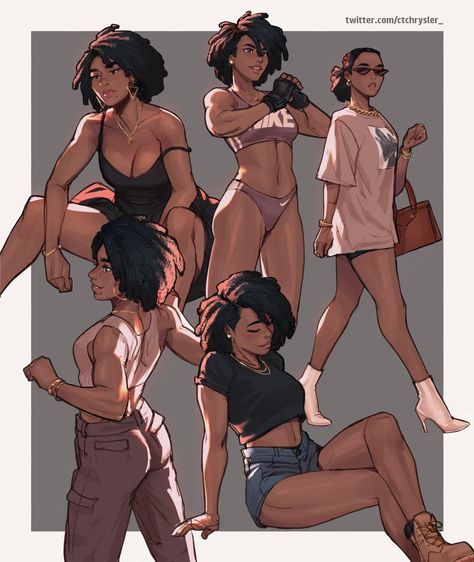 Sisters Pose Reference Drawing, Muscular Woman Character Design, Comic Art Style Character Design, Anatomy References, Drawing Hands, Drawing Hair, Drawing Faces, Black Anime Characters, Black Art Pictures