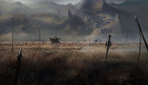 The Fields of the Dead Warriors Pictures, Fantasy Horses, Horse Artwork, Fantasy Places, Medieval Knight, Environment Concept Art, Fantasy Inspiration, Drawing Artwork, Fantasy Landscape